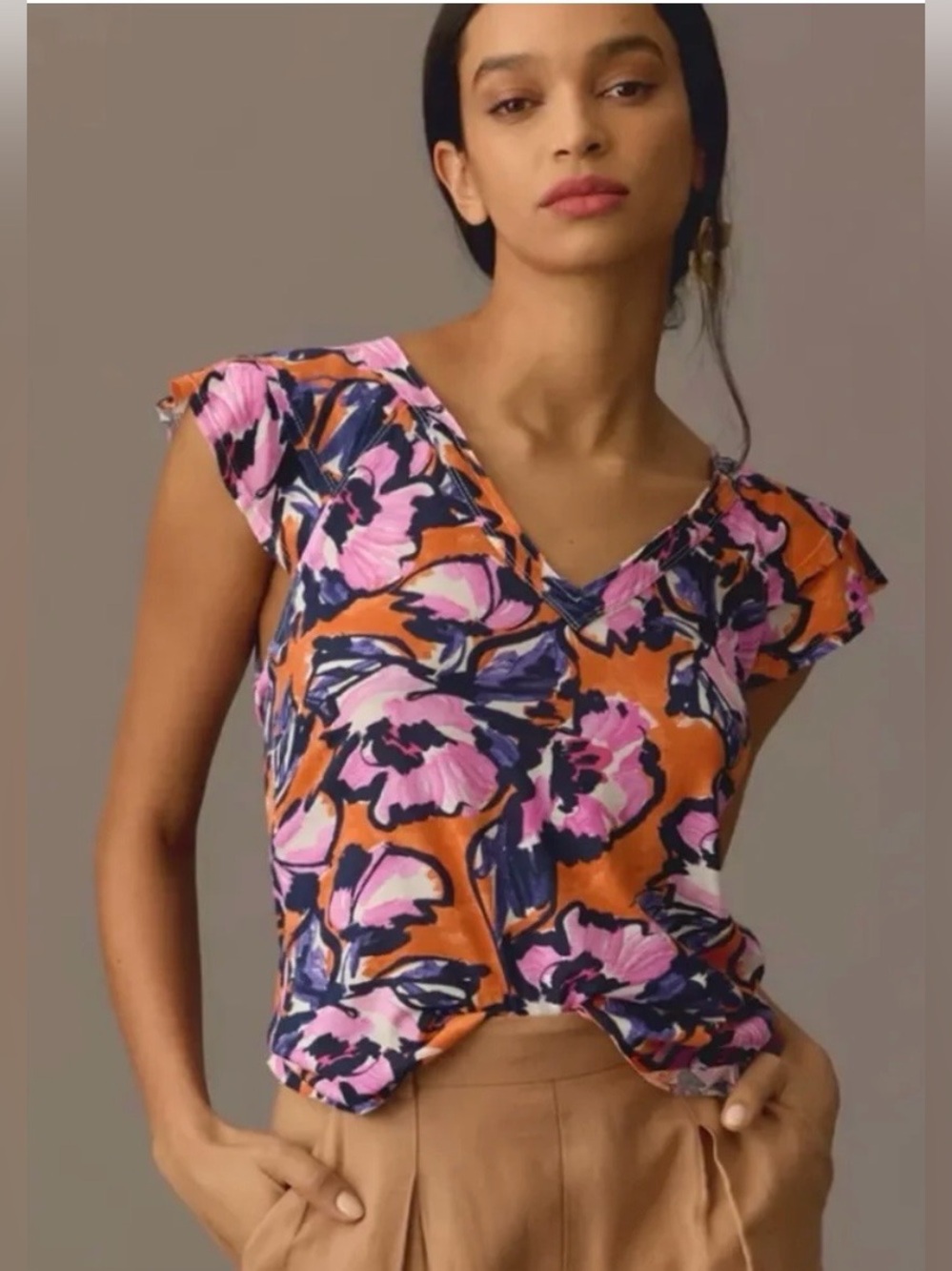 Anthropologie Maeve Catie Ruffle-Sleeved Tee